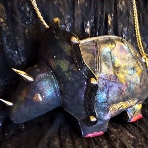 Betsey Johnson Triceratops Studded Glitter Dinosaur Purse EUC